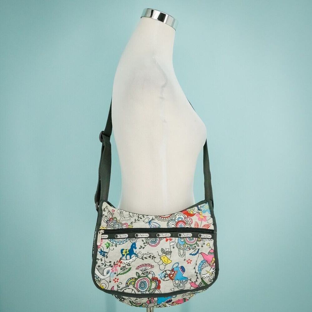 LeSportSac Bird Horse Floral Teapot Print Classic Zip Crossbody Strap Nylon Shou